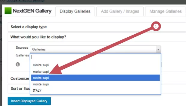 Екранна снимка към: Как да изтрия ненужните галерии, които са в падащото меню?