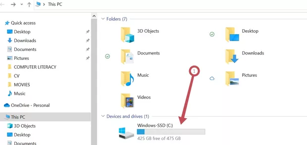 Екранна снимка към: Как да освободя място от Local disk C към D при наличие само на Windows-SSD(C) вместо разделени Local disk (C )и Local disk (D)?