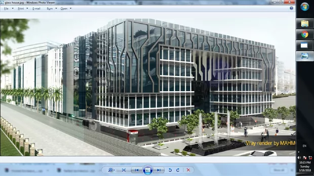 Екранна снимка към: Как е направено това пречупване на изображението и от къде идва рефлекцията, тъй като имам проекта и е правено в skech up, а на среща няма никакви сгради има ли варянт да се направи рефлекция без да има нещо от което да рефлектира? 