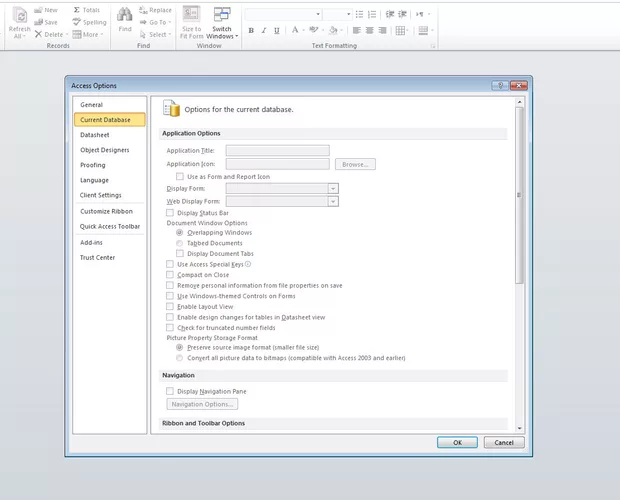 Екранна снимка към: Защо немога да поставя отметка в current database ?<br>