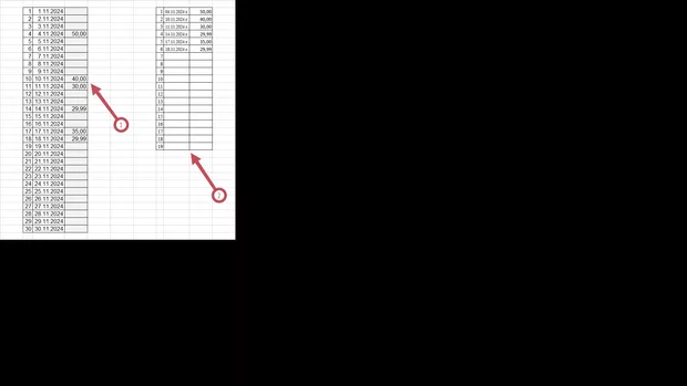 Екранна снимка към: Как да извадя само датите срещу които има стойност?