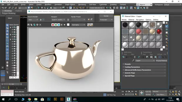 Екранна снимка към: Как да вкарам менюто за цветовете, като направя материала copper?