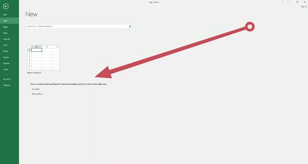 Екранна снимка към: Защо на работно табло имам само "Blank Workbook" без други налични опции?<br>