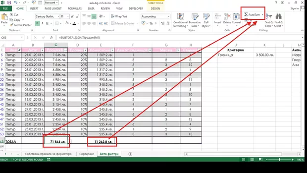 Екранна снимка към: Ще има ли разлика при използване направо на AutoSum? 