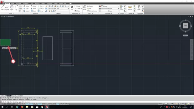 Екранна снимка към: Защо като искам да използвам команда Stretch не мога да си избера точка където да преместя - вместо линия ми се получава правоъгълник?