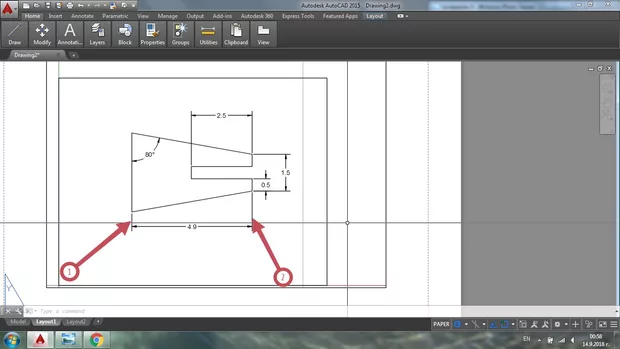 Екранна снимка към: Защо, когато поставям оразмеряване под наклон, никога не ми излизат точни размерите и защот не мога да ги поставя както е показано на упражнението, по посока на наклона?