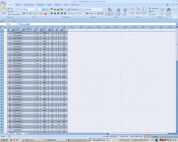 Екранна снимка към: Какъв е проблема при създадената Pivot таблица- в колоната колети в основната таблица тотала е 303, а в Pivot таблицата стават 72?