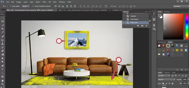 Екранна снимка към: Защо се получава заместване с цвят жълт на тези места след команди "м.Select ->Color Range. Правиш селекцията, която съдържа цвета само този цвят и след това от м Edit->Fill - избери Color".
