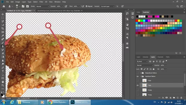 Екранна снимка към: Защо не функционира инструментът Clone Stamp,след изрязване на елементите?