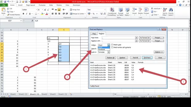Екранна снимка към: Как да направя така, че да мога да търся и да замествам само в селектирана област, а не в цялата страница или цялата книга?