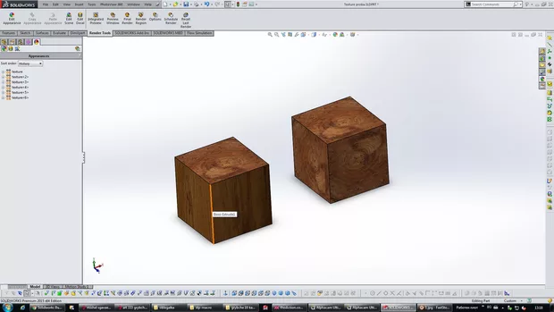 Екранна снимка към: Как мога да постигна максимално реалистичен ефект в солид на разрез на дървен детайл и да постигна съвпадение на фладерите в секущите сечения 1 и 2 от снимката по долу