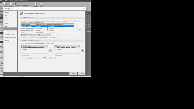 Екранна снимка към: Как да насторя езика на менюто на Outlook да е на български?<br>