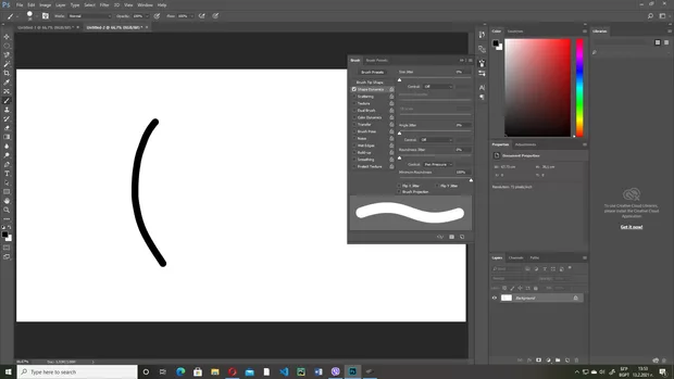 Екранна снимка към: Защо не получавам ефект на заострени краища в линията, когато включа Shape Dynamics?
