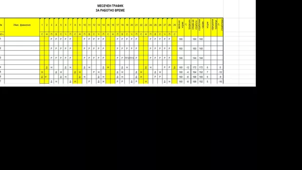 Екранна снимка към: може ли да се направи така, че в месечен график за работно време, автоматично да се изчисляват отработените часове