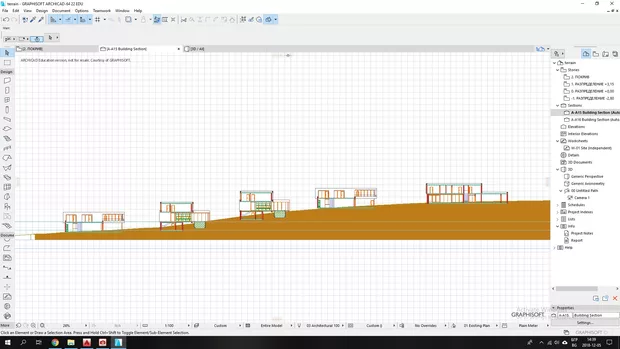 Екранна снимка към: Каква може да е причината съществуващ разрез, който се вижда в Project map, да е празен в View map? Пробвах да сменя комбинацията от слоеве, но нищо не се появява. Версията на която работя, е Archicad22.