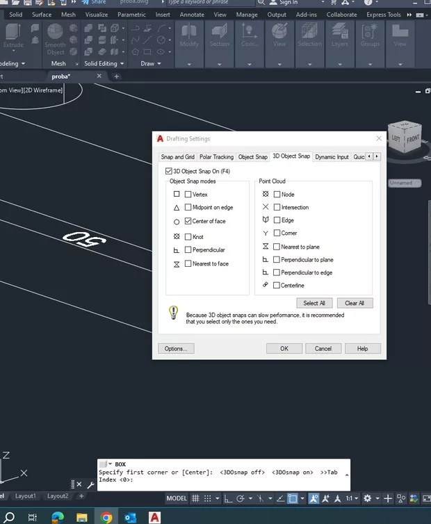 Екранна снимка към: Защо не ми се вкючва опция 3D snap -Center of face