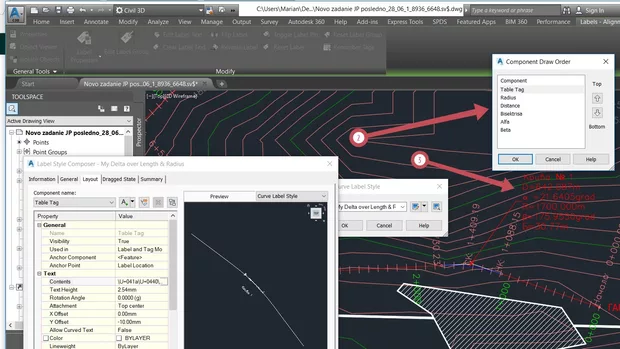 Екранна снимка към: Защо реда от component draw order не ми се получава на чертежа.  
Как да контролирам номера на кривите,зададен в table tag, защото всеки път ми сменя номерата с поредни.&nbsp;
