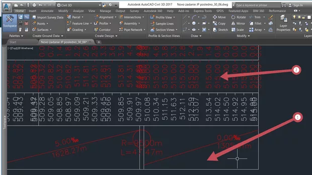 Екранна снимка към: Как да се настройват хор. у-ци в банда наклонони и дължини CIvil 3d 2017