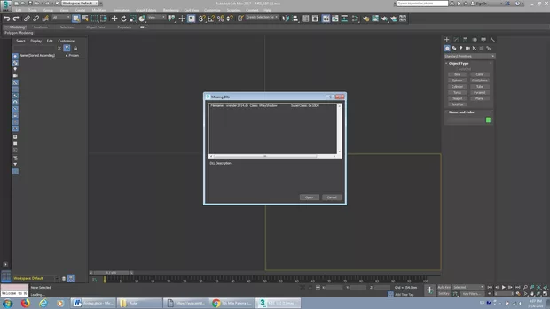 Екранна снимка към: Здравейте, днес започнах с лекциите. Липсва ми dll като се опитах да отворя файла М01_L03.max. Как да постъпя?