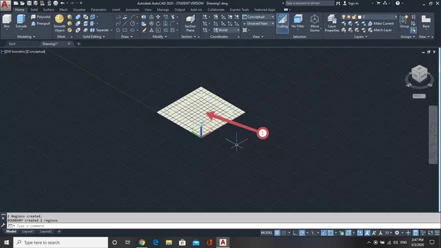 Екранна снимка към: Защо като задам Boundary маркирам между двете линий не ми прави региона между двете а на цяло.Начертах квадрата и с офсет направих външния.