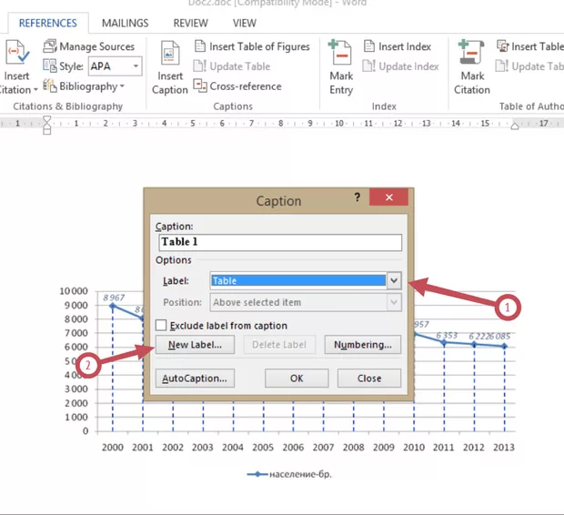 Екранна снимка към: Как да направим автоматично съдържание на графиките ни в документ направен на Word 2013?