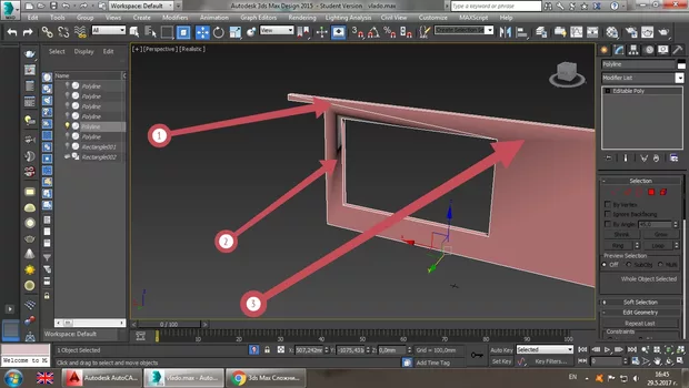 Екранна снимка към: Защо когато направя отвор за прозорец в стената с командата proboolen,и след това конвертирам стената ми се получава нов ръб и сякаш има леко хлътване на геометрията?