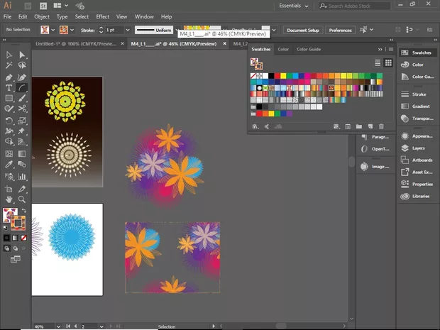 Екранна снимка към: Защо когато създам нов документ,в Swatches липсват патърните от свалените фаилове от упражненията?
