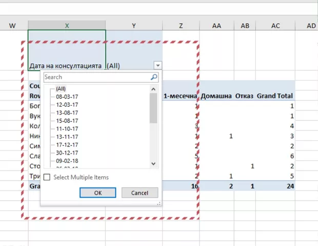 Екранна снимка към: Как се работи с дати в Пивот таблици?