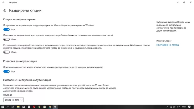 Екранна снимка към: Как да разбера дали са избрани автоматични търсения на актуализации?