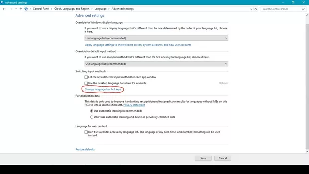 Екранна снимка към: Как да сменя клавишните комбинации за преминаване от един на друг език?