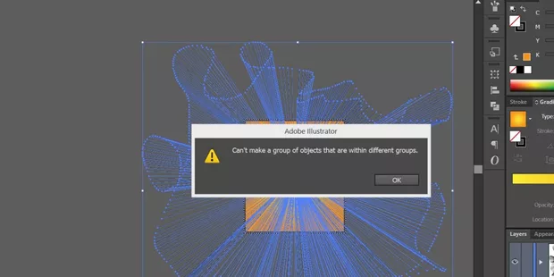 Екранна снимка към: Защо ми излиза това съобщение: "Can't make a group of objects that are within different groups"?