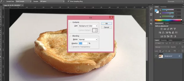 Екранна снимка към: Как да се изтрие селекция и да се Fill-не се прозрачност?