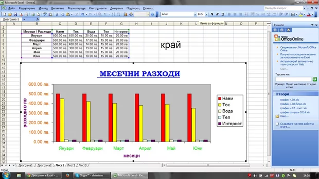 Екранна снимка към: Диаграми в EXCEL