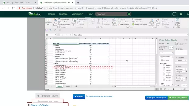 Екранна снимка към: Защо в Пивот таблицата се показва грешен резултат с функцията Distinct Count?