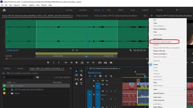 Екранна снимка към: Защо Adobe Audition е с неактивнa опция в Premiere Pro?