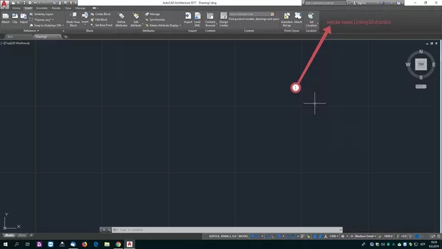Екранна снимка към: Защо липсва панела Linking&amp;Extraction? Инсталиран ми беше нов AutoCAD 2017 и не мога да използвам Data Extraction, защото не мога да се справя с визуализирането на панела.