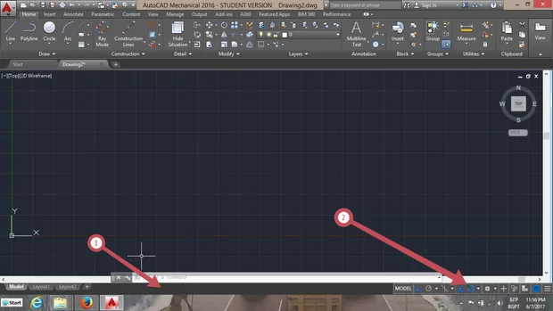 Екранна снимка към: Защо, при мен на AutoCAD Mechanical 2016 липсва лентата за състоянието, Как и от къде да я добавя?