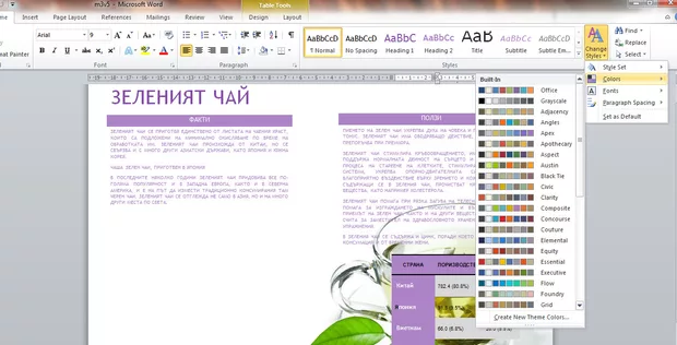 Екранна снимка към: Защо в Word 2010 цветовете за таблицата в стила не са същите, както е показано във видеото?<br>