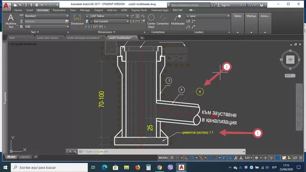 Екранна снимка към: Здравейте, след като си направих упражнението с надпис "циментов разтвор 1:1" в мащаб 1:15, преминах към мащаб 1:25 но надписа си остана непроменен, какъв може да е проблема? Версията е 2017.