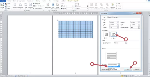 Екранна снимка към: Как в един Word документ да имаме страници с различна
ориентация 