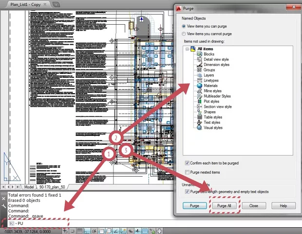 Екранна снимка към: Почистване на огромни файлове в AutoCAD