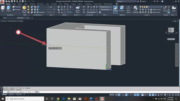 Екранна снимка към: Защо не ми излиза зеленото квадратче за да знам къде да спра да чертая 3д полилинията.