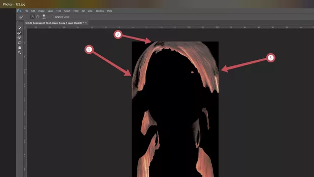 Екранна снимка към: Защо&nbsp; refine edge brush tool-a хваща и части от косата?