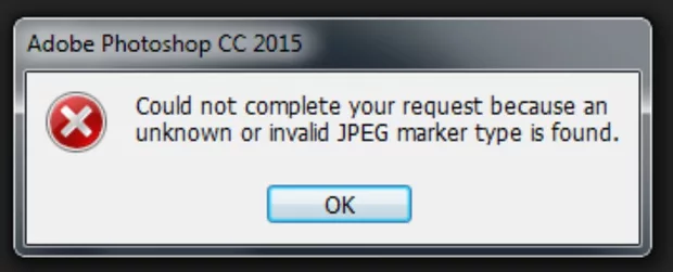Екранна снимка към: Как да отвовря jpeg файл с Photoshop, като ми дава грешка?