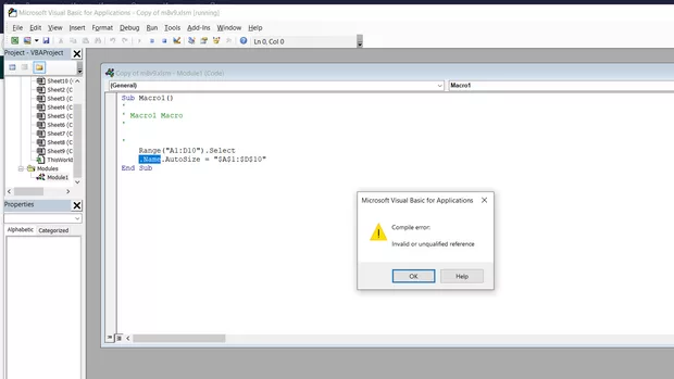 Екранна снимка към: Защо ми излиза тази грешка при пускане на макроса:<br>