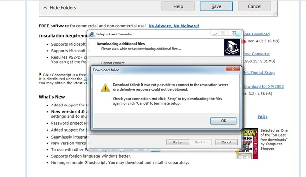 Екранна снимка към: Какъв е проблемът при инсталирането на "Free Convertor"?