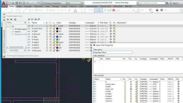 Екранна снимка към: Здравейте,имам следният проблем:когато искам да създам филтър по слой и отворя Layer Filter Properties прозореца той изглежда различно-примерно няма колона с цвят и съответно няма как да напражя филтър по цвят примерно