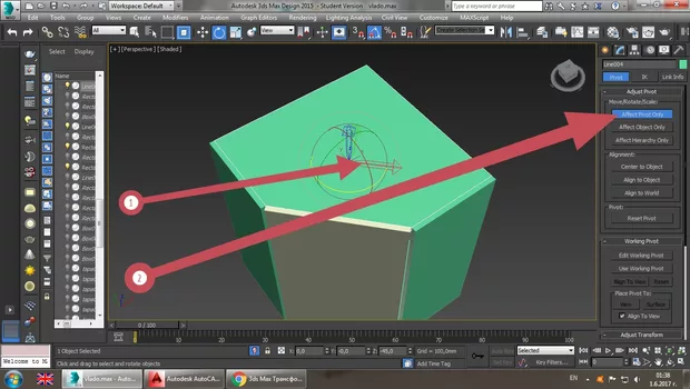 Екранна снимка към: Защо след като задам завъртане на гизмото и след като изключа бутона  Affect pivot only то ми се връща в първоначалната посока