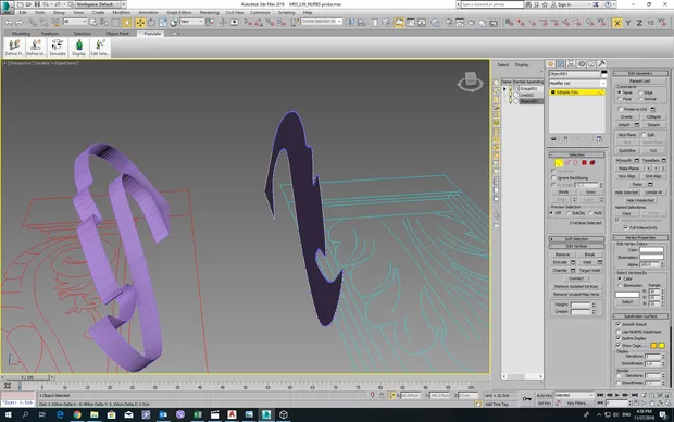 Екранна снимка към: Как мога да превърна editable poly или object обратно в линия, за да мога да създам NURB?
