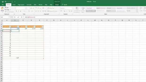 Екранна снимка към: Защо във формулата изписва [@Column1]